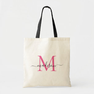 Magenta Pink Weißes Monogramm Eleganter Schriftnam Tragetasche