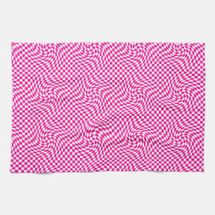 Magenta Pink & Weißes Verdrehtes Chic Karomuster Geschirrtuch