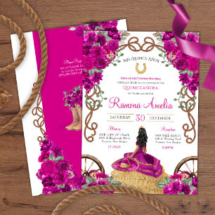 Magenta Pink Western Charra Quinceañera Einladung