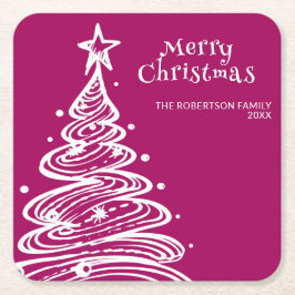 Magenta Pink White Christmas Tree Party Rechteckiger Pappuntersetzer