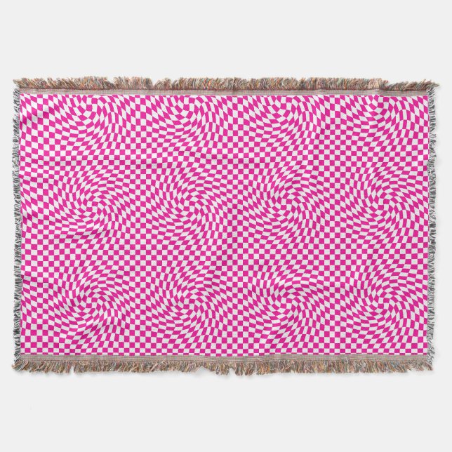 Magenta Pink & White Warped Chic Chic Chic Checks  Decke (Vorderseite)