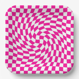 Magenta Pink & White Warped Chic Chic Chic Checks  Pappteller