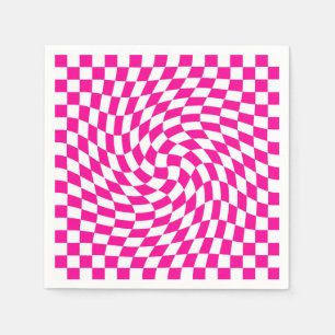 Magenta Pink & White Warped Chic Chic Chic Checks Serviette