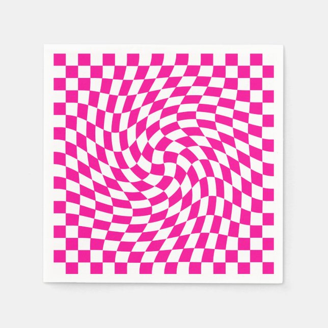 Magenta Pink & White Warped Chic Chic Chic Checks  Serviette (Vorderseite)