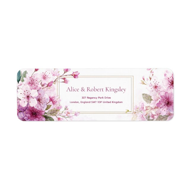 Magenta Plum Flower Watercolor Gold Double Frame (Vorne)