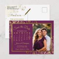 Magenta Plum Gold Wedding Rett Date Calendar Foto