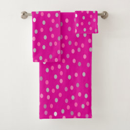 Magenta Polka Dots Badhandtuch Set