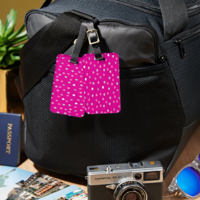 Magenta Polka Dots Gepäckanhänger (Vorderseite & Rückseite)