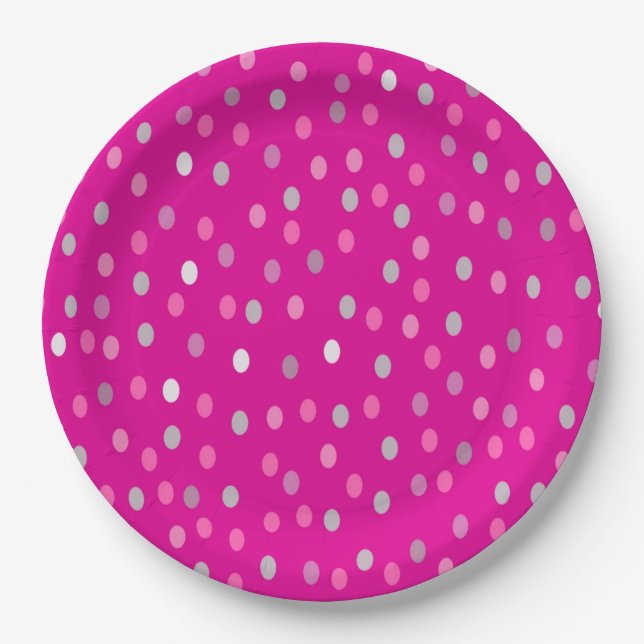 Magenta Polka Dots Pappteller (Vorderseite)