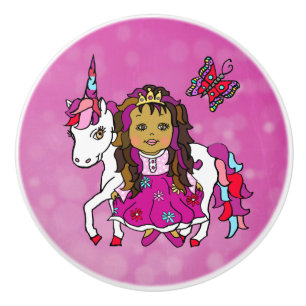 Magenta Princess, Butterfly and Unicorn Keramikknauf