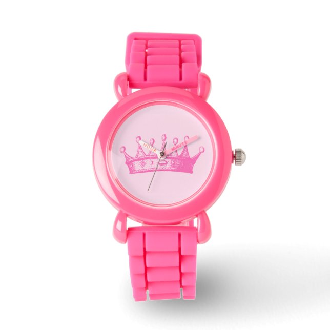 Magenta Princess Crown auf rosa Hintergrund Armbanduhr (Vorderseite)