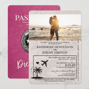 Magenta Puerto Rico Passport Hochzeit Einladung