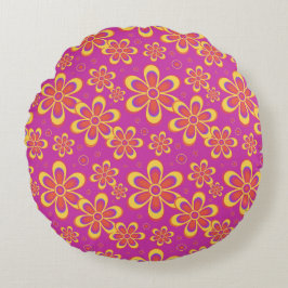 Magenta Purple Blumen Nahtloses Muster Rundes Kissen