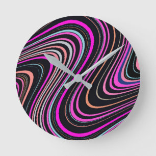 Magenta Purple Pink Navy Pattern Runde Wanduhr