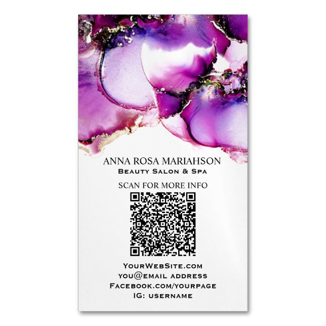 *~* Magenta QR CODE Yummy Gold Gilded AP29 Magnetische Visitenkarte (Vorderseite Vertikal)