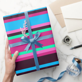 Magenta rayé, Aqua & Papier cadeau moderne bleu