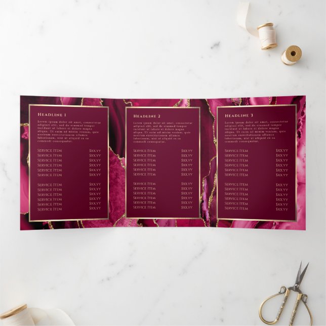Magenta Red Gold Agate Trifold Broschüre (Innenseite)
