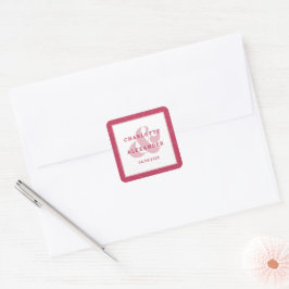 Magenta Red Modern Wedding Trendy Bride & Groom Quadratischer Aufkleber