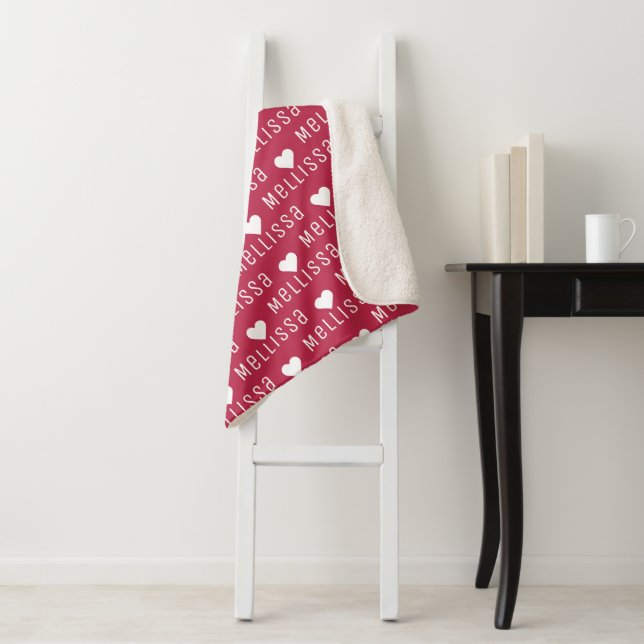Magenta Repeat Name Monogram Heart Sherpadecke (Beispiel)
