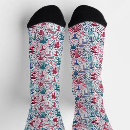 Magenta Retro Mushroom Socken