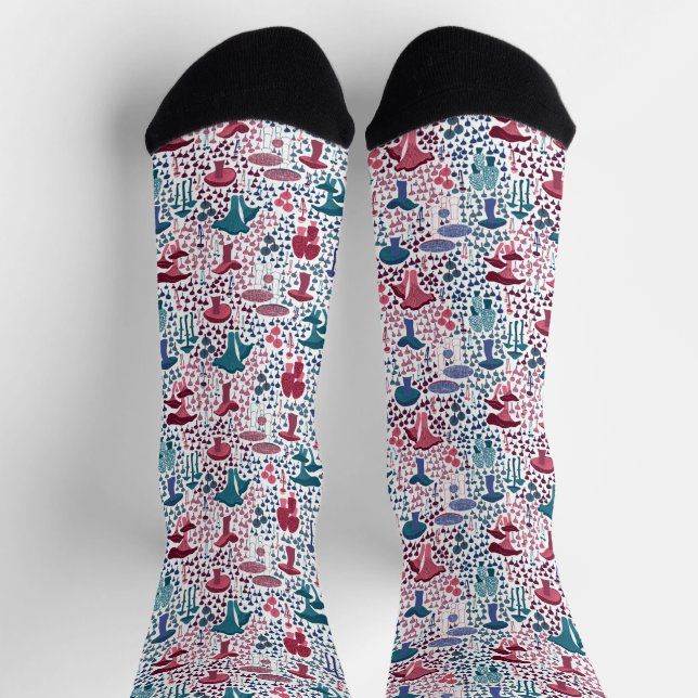 Magenta Retro Mushroom Socken (Oben)