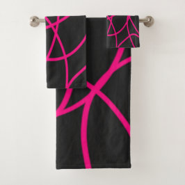 Magenta Ribbons auf schwarz Badhandtuch Set