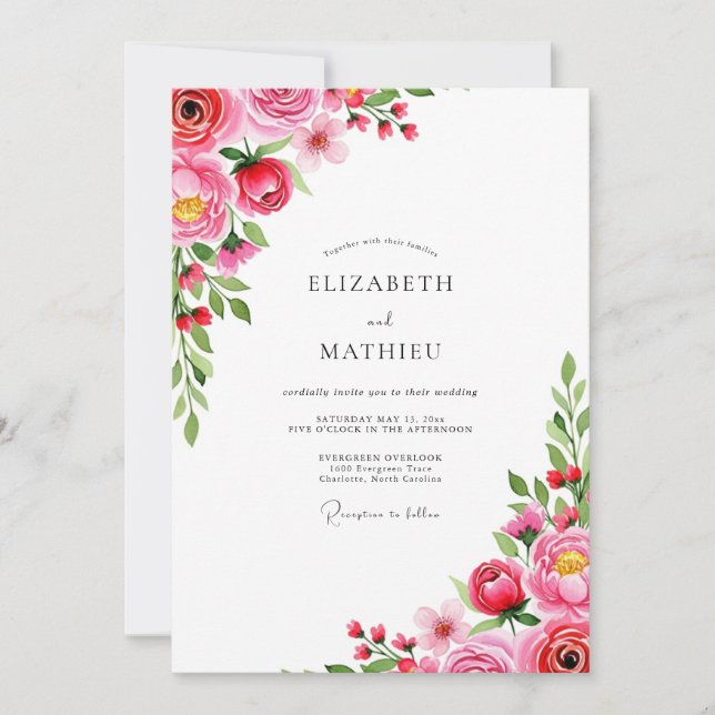 Magenta Romantic Spring Wedding Einladung (Vorderseite)