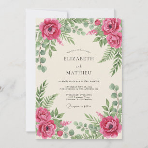 Magenta Romantische Botanische Hochzeit Einladung