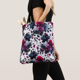 Magenta Rosa & Blau Tintenblumen-Aquarell-Hochzeit Tasche