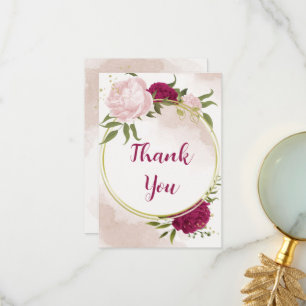 magenta rosa Blume Grün Blätter Hochzeit Dankeskarte
