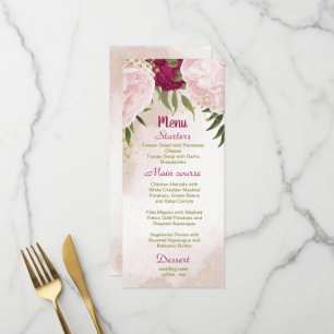 magenta rosa Blume Grün Blätter Hochzeit Menükarte