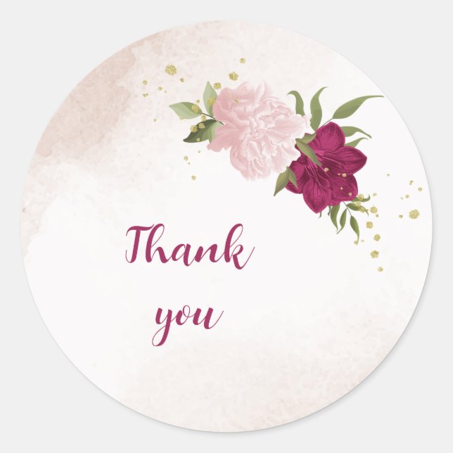 Magenta Rosa Blume Grüne Hochzeit Runder Aufkleber (Vorderseite)
