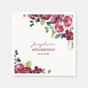 Magenta Rosa Blumen Grüne Geburtstagsdekoration Serviette