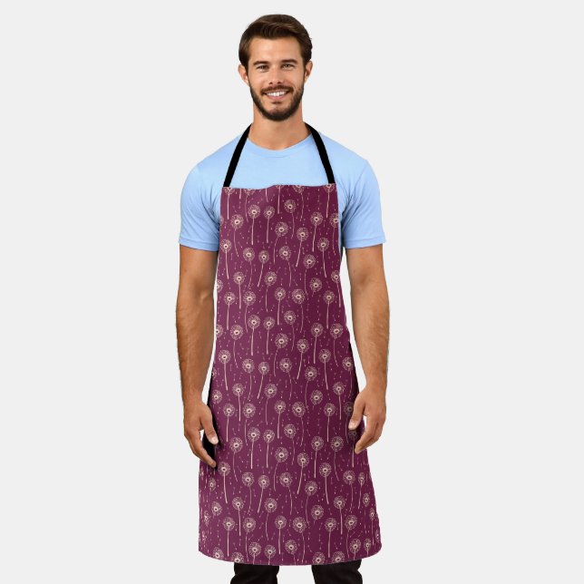 Magenta rosa-bohemian Löwenzahn-Muster Schürze (Getragen)