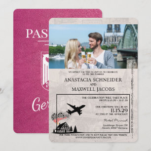 Magenta Rosa Deutschland Reisepass Hochzeitseinlad Einladung