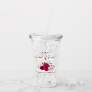 Magenta Rosa Elegante Brautjungfer Hochzeit Acryltrinkbecher