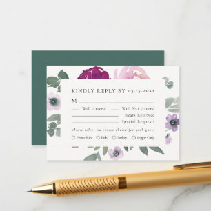 Magenta Rosa Floral Elfenbein RSVP Begleitkarte