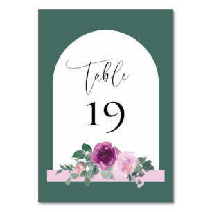 Magenta Rosa Floral Perlweiß Bogen Blattgrün Tischnummer