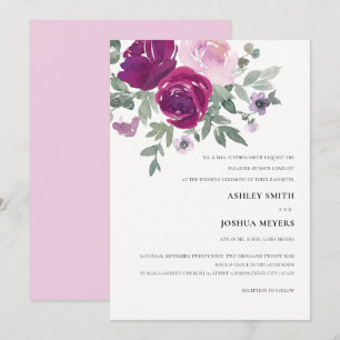 Magenta Rosa Florales Weiß Hochzeit Einladung