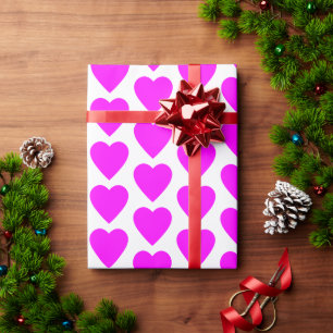 Magenta-rosa Herzen auf Weiß Geschenkpapier