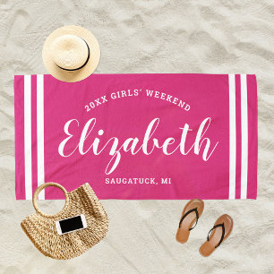 Magenta Rosa Mädchen-Wochenende-Monogramm-Name Strandtuch