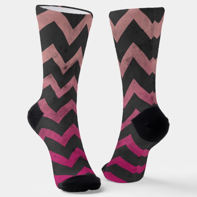 Magenta rosa Ober dunkelgrau Zickzack Muster Socken (Gewinkelt)