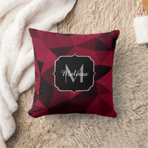 Magenta rosa rotes Schwarz Geometrie-Muster Monogr Kissen