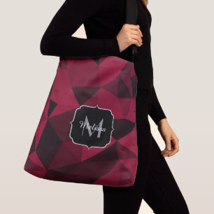 Magenta rosa rotes Schwarz Geometrie-Muster Monogr Tragetaschen Mit Langen Trägern