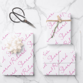 Magenta rosa Schriftzeichen Namen Hochzeit Geschenkpapier Set