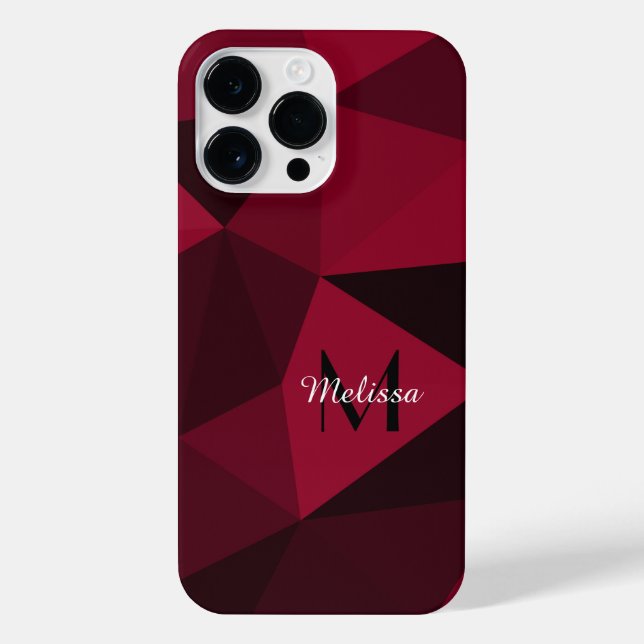 Magenta rosa Schwarz Geometrie Muster Monogram iPhone 14 Pro Max Hülle (Rückseite)