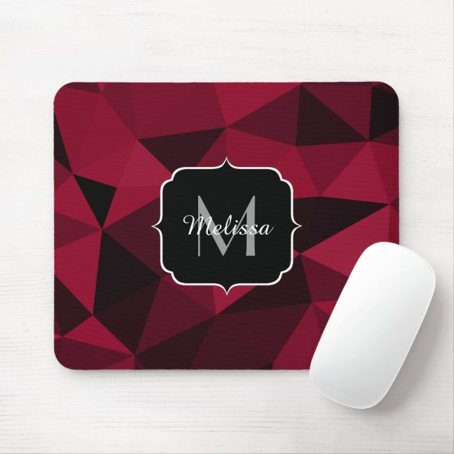Magenta rosa Schwarz Geometrie Muster Monogram Mousepad (Mit Mouse)