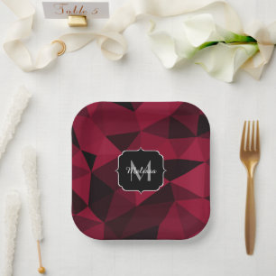 Magenta rosa Schwarz Geometrie Muster Monogram Pappteller