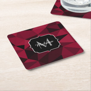 Magenta rosa Schwarz Geometrie Muster Monogram Rechteckiger Pappuntersetzer