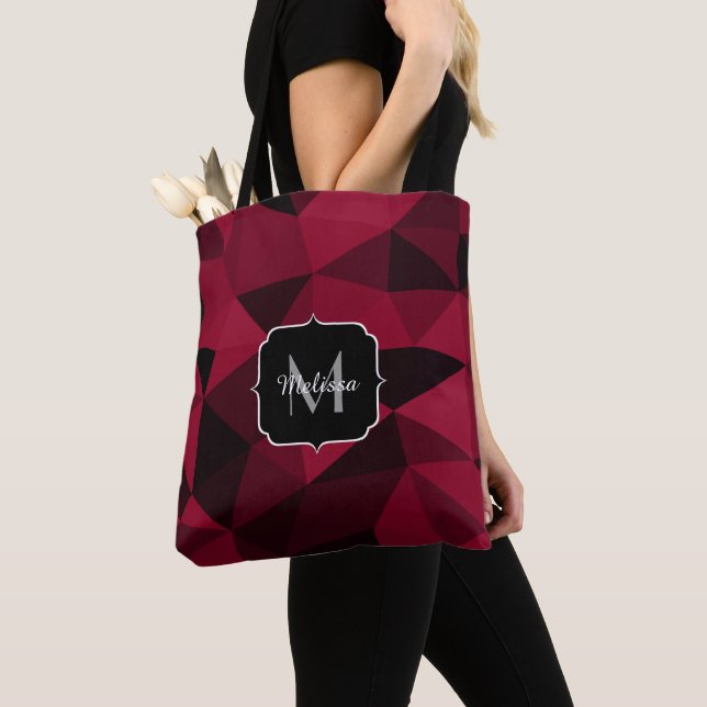 Magenta rosa Schwarz Geometrie Muster Monogram Tasche (Von Nahem)